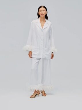 Sleeper Party Pajamas Set with Detachable Feathers in White